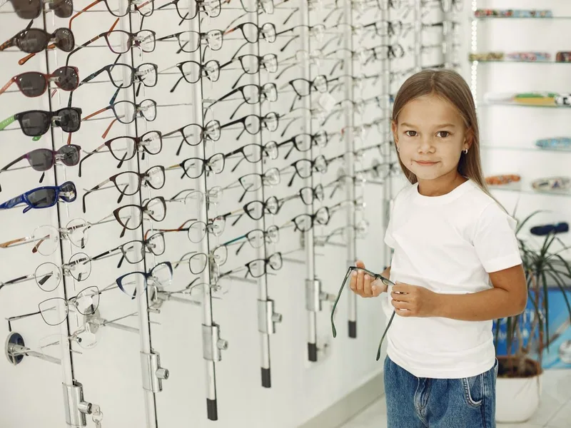 A girl choosing frames in an optical shop